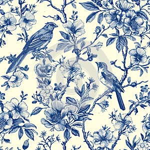 Toile De Jouy Vintage Floral Seamless Pattern Elegant Vector Graphics 13