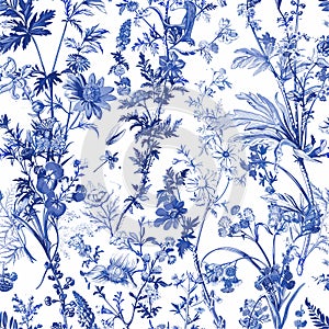 Toile De Jouy Vintage Floral Seamless Pattern Elegant Vector Graphics.22