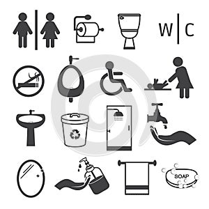 Toilet and Bathroom Flat Icons Set