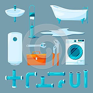 Toilet and bathroom furniture, pipe and different equipment for plumber work