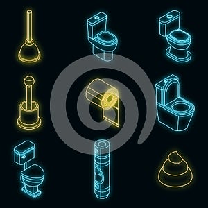 Toilet bathroom icon set vector neon