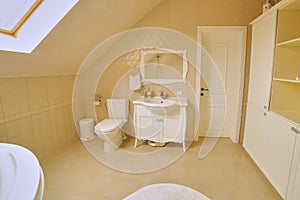 Toilet and bathroom with rain shower head.luxury hotel room