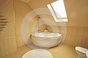 Toilet and bathroom with rain shower head.luxury hotel room