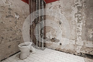 Toilet in bathroom during renovation  - renewing bathroom