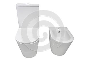 Toilet and bidet isolated on white background