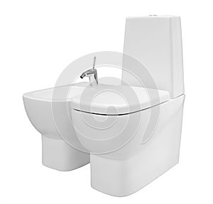 Toilet and bidet. White bidet and toilet isolated on white background