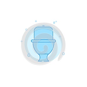 Toilet bowl flat vector icon. Plumbing symbol filled line style. Blue monochrome design. Editable stroke