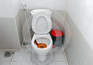 Toilet dirty , Rusty water in public toilet bowl
