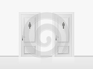 Toilet doors for male and female genders. Realistic WC door.