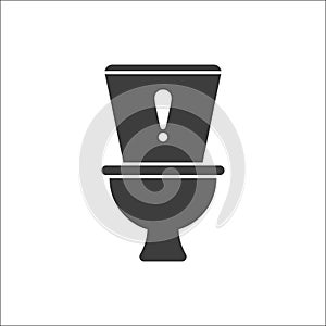 Toilet icon, Bathroom, restroom icon with exclamation mark. Toilet icon and alert, error, alarm, danger symbol