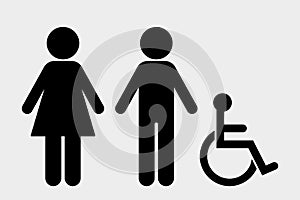 Toilet icon vector. male, female and disabled person on a wheelchair