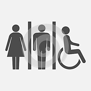 Toilet icons. Man  woman  handicap.Restroom  bathroom in a public area  navigation. Vector illustration