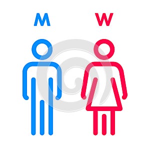 Toilet indicating sign. Vector men and women WC directional signs.