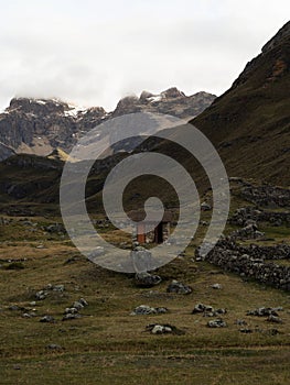 Toilet with a panorama view on Cordillera Huayhuash Circuit trek trail path andes alpine mountain Ancash Huanuco Peru