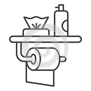 Toilet paper, air freshener and napkins thin line icon, hygiene concept, toiletries sign on white background, toilet