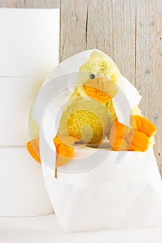 Toilet paper with funny plush duck