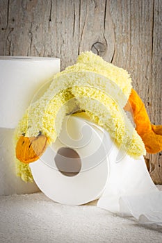 Toilet paper with funny plush duck