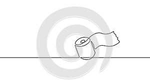 Toilet paper one continuous line art. Line Art black doodle graphic ink. Bathroom sheets public closet hygienic roll