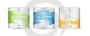 Toilet paper pack set. Super soft toilet paper plastic packaging. 4 rolls of natural cellulose paper inside