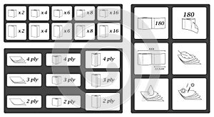 Toilet paper parameters icons and symbols set. Vector illustration pack.