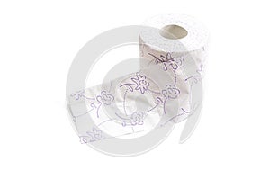 Toilet paper roll. Soft tissue isolated on white background. Cleaning concept product photograph for advertising.