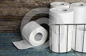 Toilet paper rolls on table