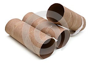 Toilet paper rolls useless isolated on white background