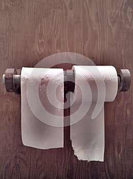 Toilet Paper Rolls on Wooden Wall