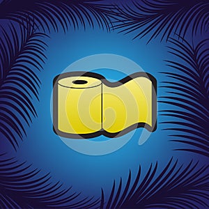 Toilet Paper sign. Vector. Golden icon with black contour at blu