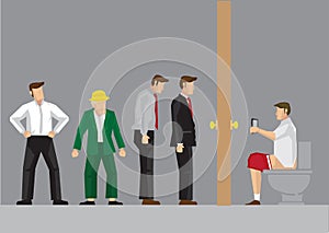 Toilet Queue Line Vector Cartoon Illustration