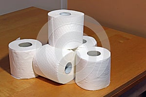 Toilet rolls in a pile. Shortage corona virus.