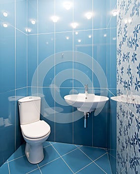 Toilet room in blue colors