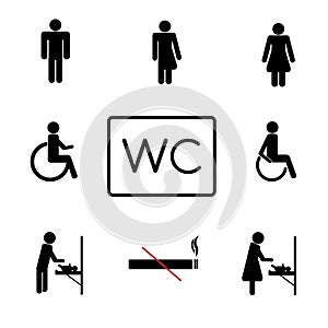 Toilet Room Silhouette Icon. Set of WC Sign. Bathroom, Restroom Pictogram. Public Washroom for Disabled, Male, Female, Transgender