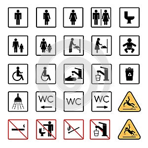 Toilet Room Silhouette Icon. Set of WC Sign. Bathroom, Restroom Pictogram. Public Washroom for Disabled, Male, Female, Transgender