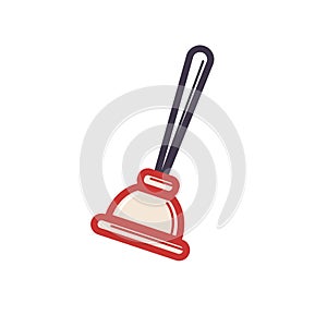 Toilet rubber plunger red cup on white background. Vector illustration
