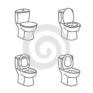 Toilet Sketch Sign. Toilet bowl with seat. Line art Icon Set.