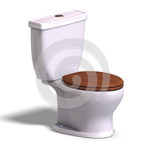 Toilet with wooden seat