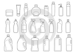 Toiletries bottles icon set