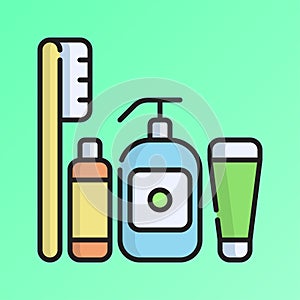 Toiletries Icon Vector Illustration. Flat Outline Cartoon. Travel and Tourism Icon Concept Isolated Premium Vector