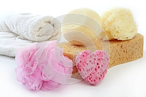 Toiletries stuff sponge gel shampoo towels photo