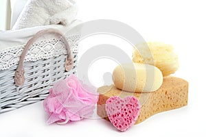 Toiletries stuff sponge gel shampoo towels