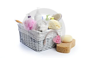 Toiletries stuff sponge gel shampoo towels photo