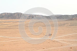 Toilets on crossroad in desert in Marsa Alam