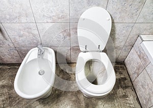 Toilette and bidet above sight