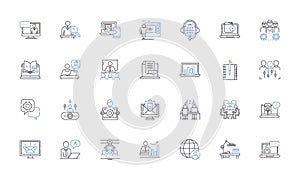 Toiling line icons collection. Effort, Work, Labor, Struggle, Sweat, Hardship, Drudgery vector and linear illustration photo