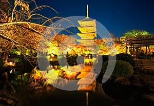 Toji temple by night, Kyoto Japan