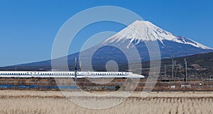 Tokaido Shinkansen with view of mountain fuji