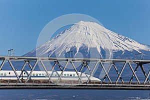 Tokaido Shinkansen with view of mountain fuji