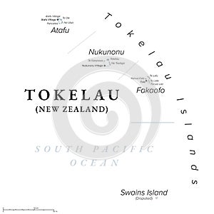 Tokelau, dependant territory of New Zealand, gray political map