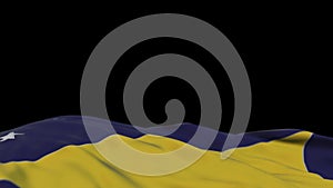 Tokelau fabric flag waving on the wind loop. Tokelau embroidery stiched cloth banner swaying on the breeze. Half-filled black